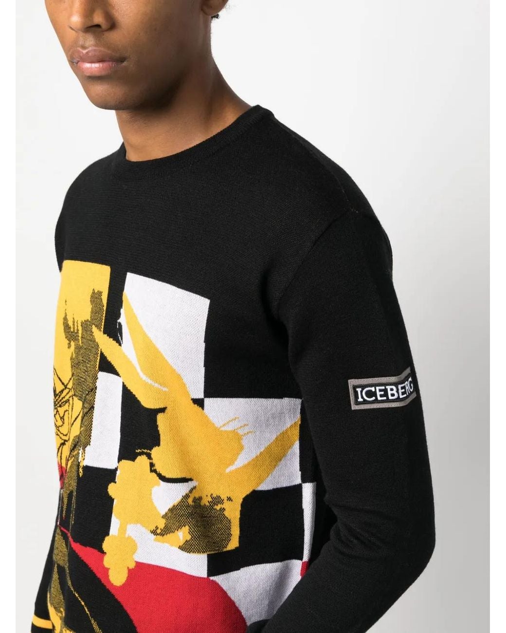 Iceberg Black Cartoon-Print Crew-Neck Jumper for men