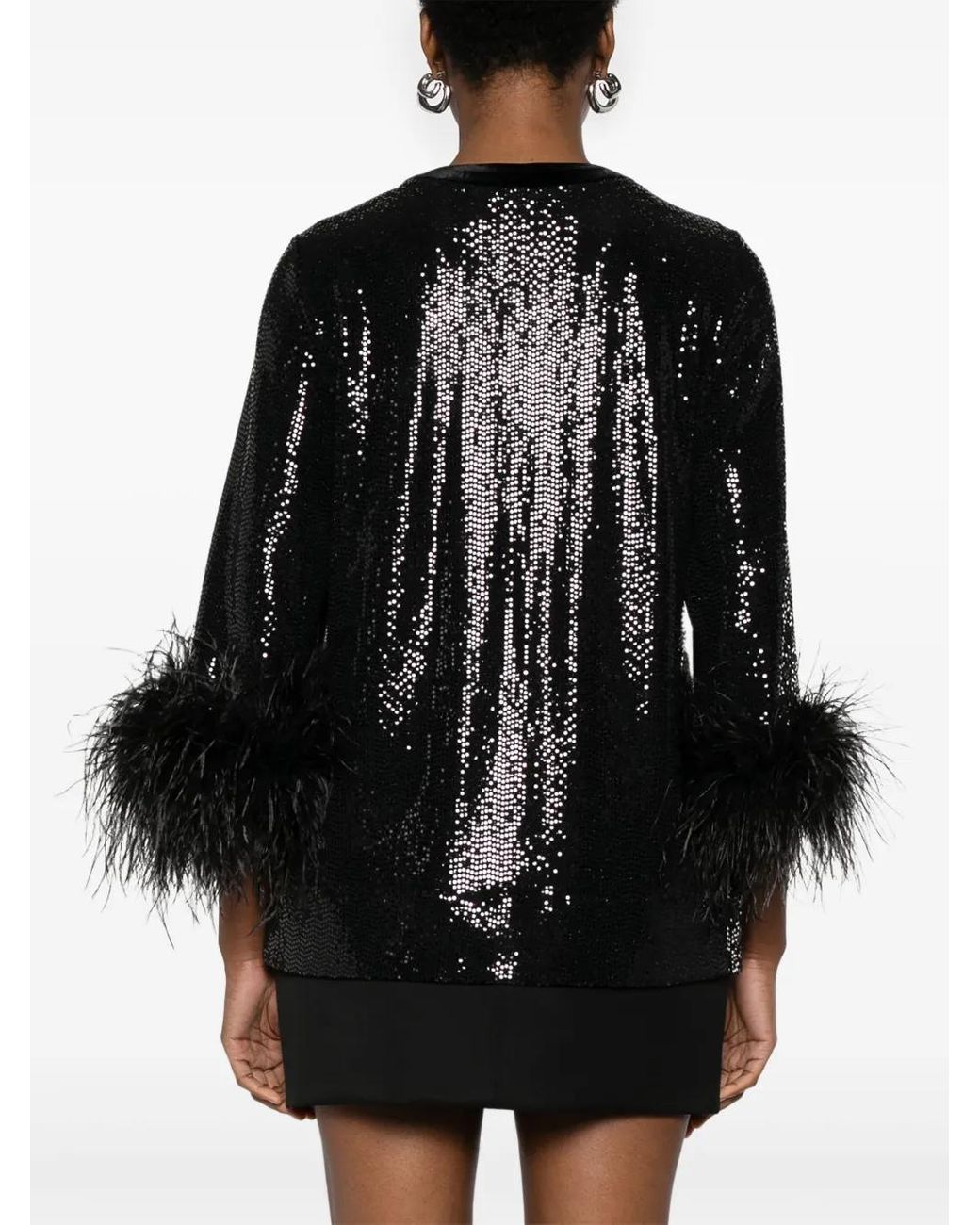 Nissa Black Feather-Trim Blouse