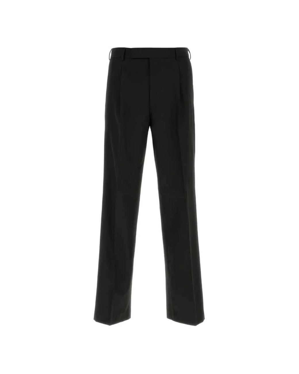 PT Torino Black Pleated Wool Trousers for men