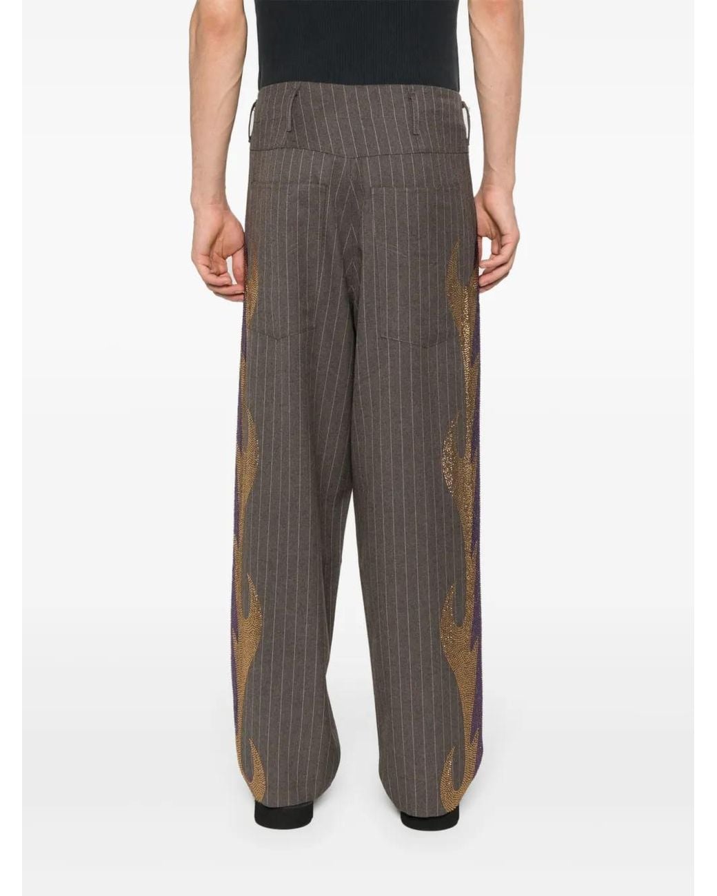 Bluemarble Gray Rhinestone-Embellished Tapered Trousers for men