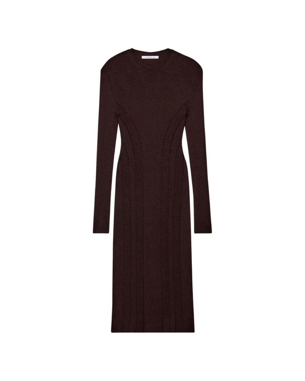 Another Tomorrow Purple Rib-Knit Curved-Seam Dress