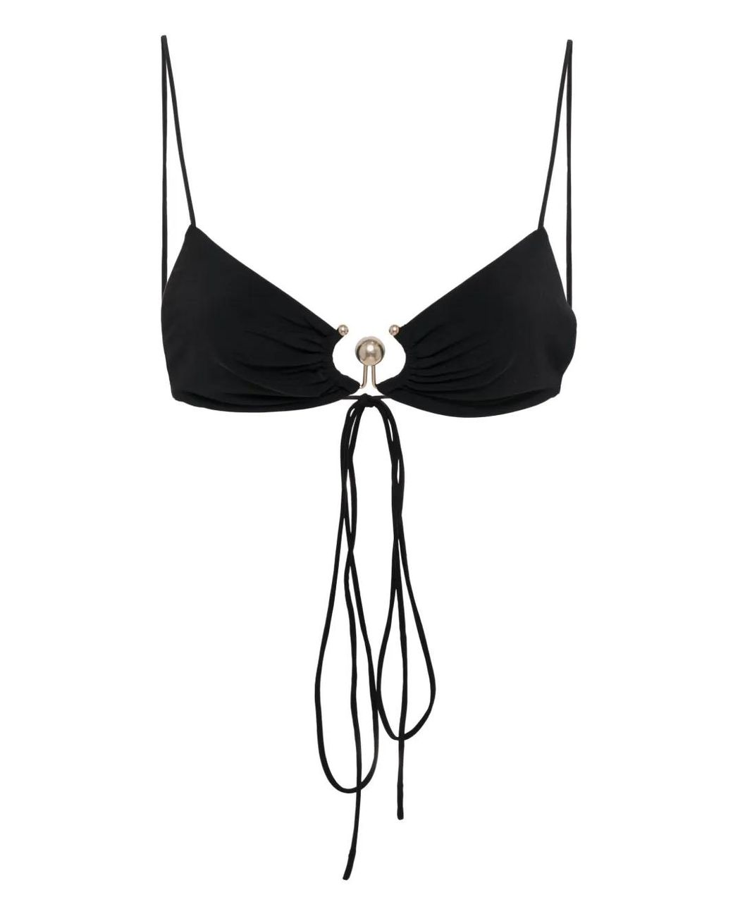Christopher Esber Black Ruched Orbit Triangle Bikini Top