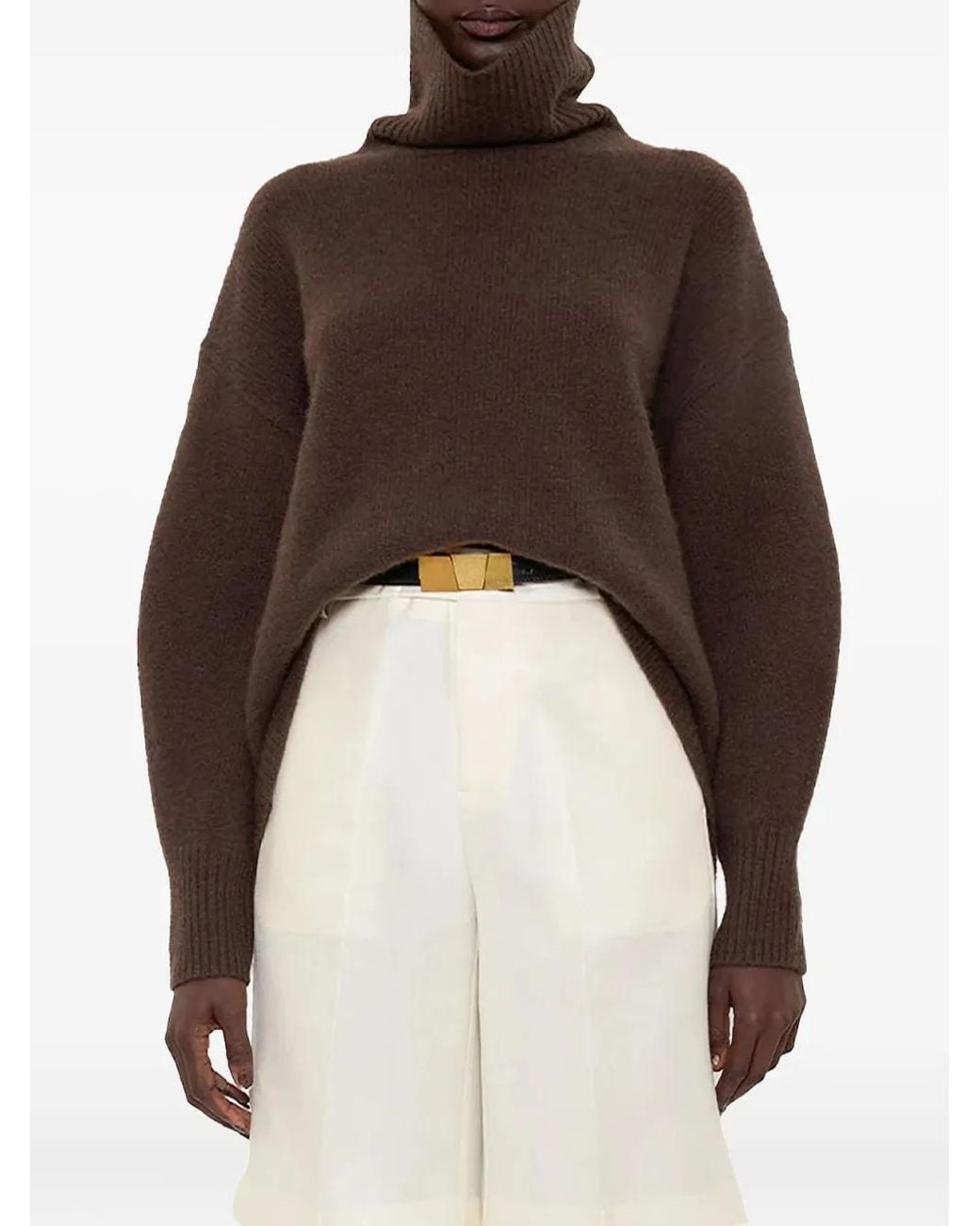 arch4 Brown Turtleneck Balloon-Sleeve Sweater