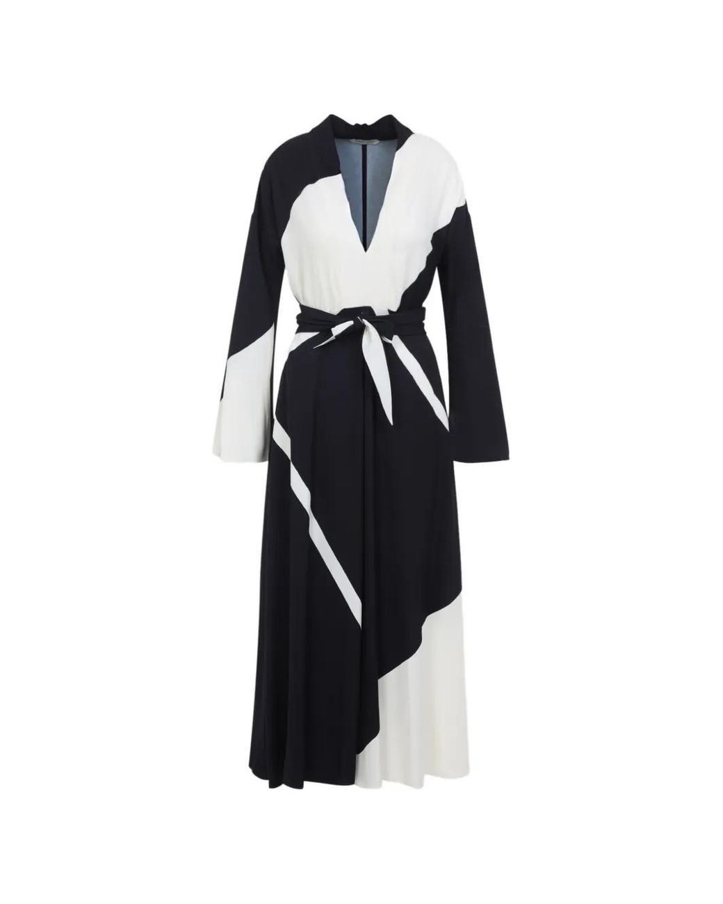 Alberta Ferretti Blue V-Neck Long-Sleeve Midi Dress