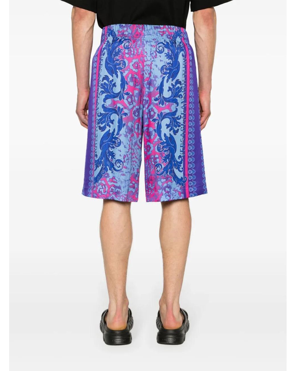 Versace Jeans Couture Blue Baroque-Pattern Bermuda Shorts for men