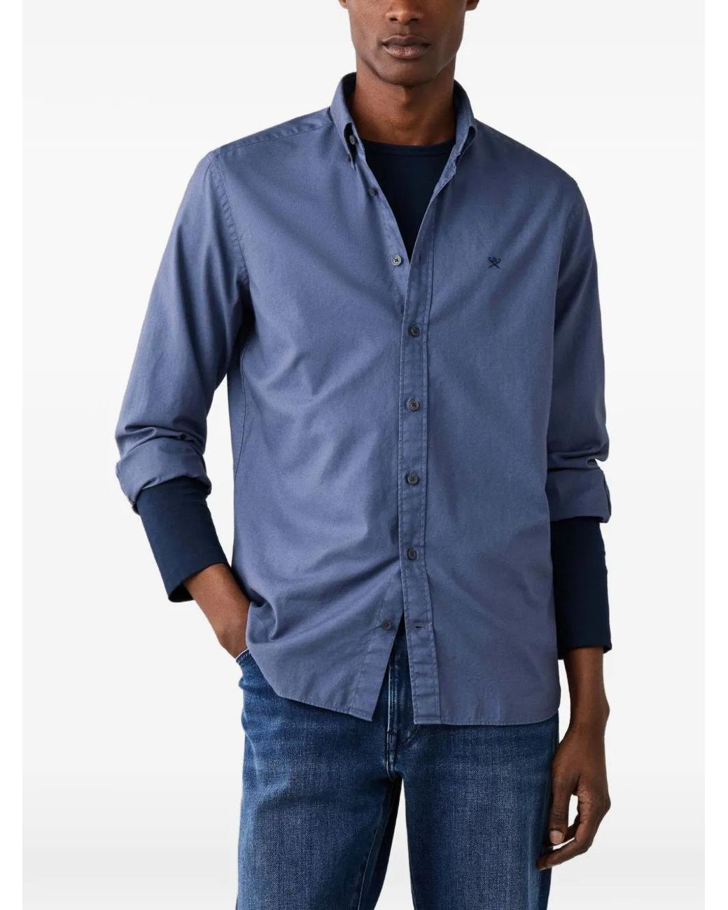 Hackett Blue Embroidered-Logo Shirt for men