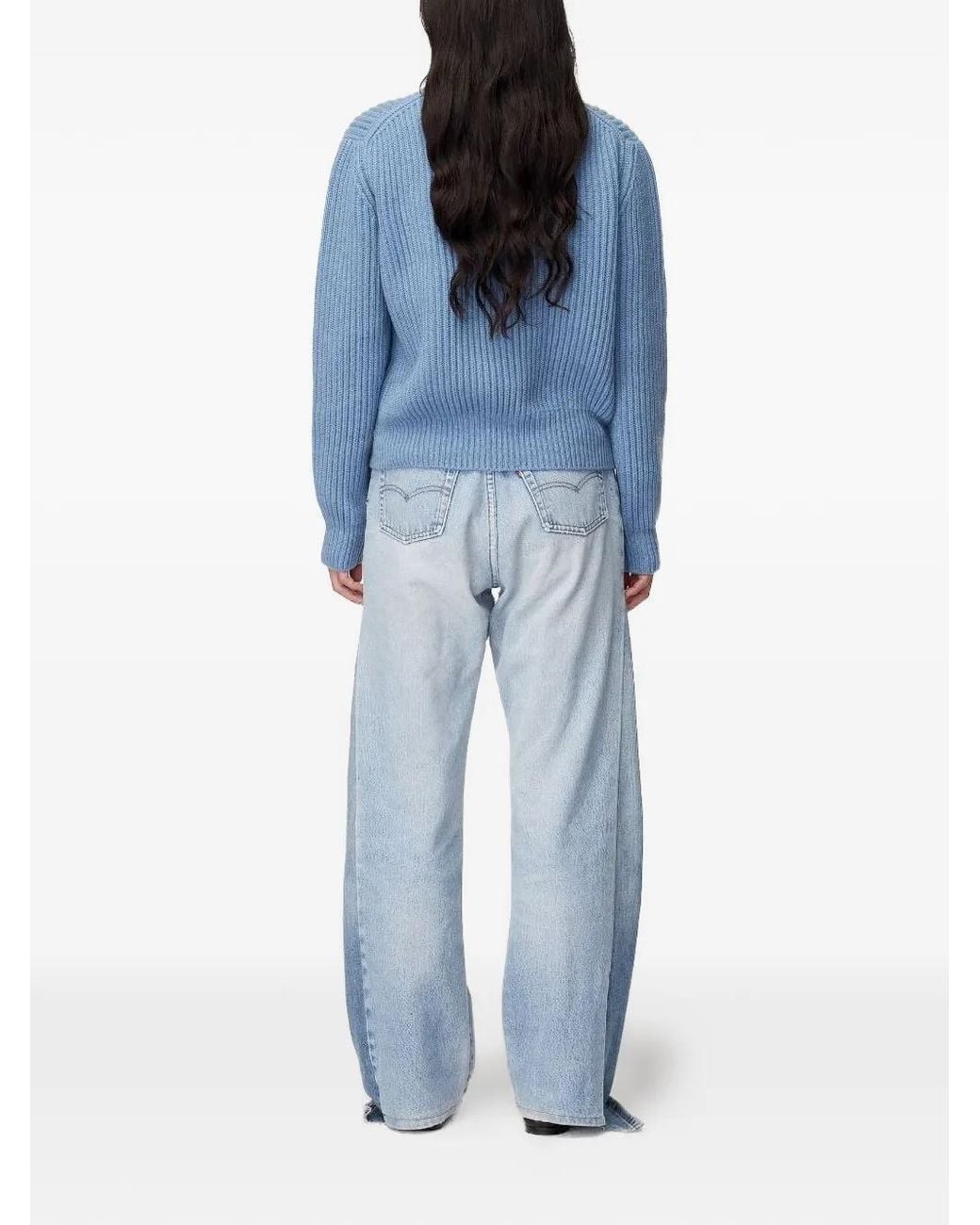 Another Tomorrow Blue Ribbed-Knit Cashmere Sweater