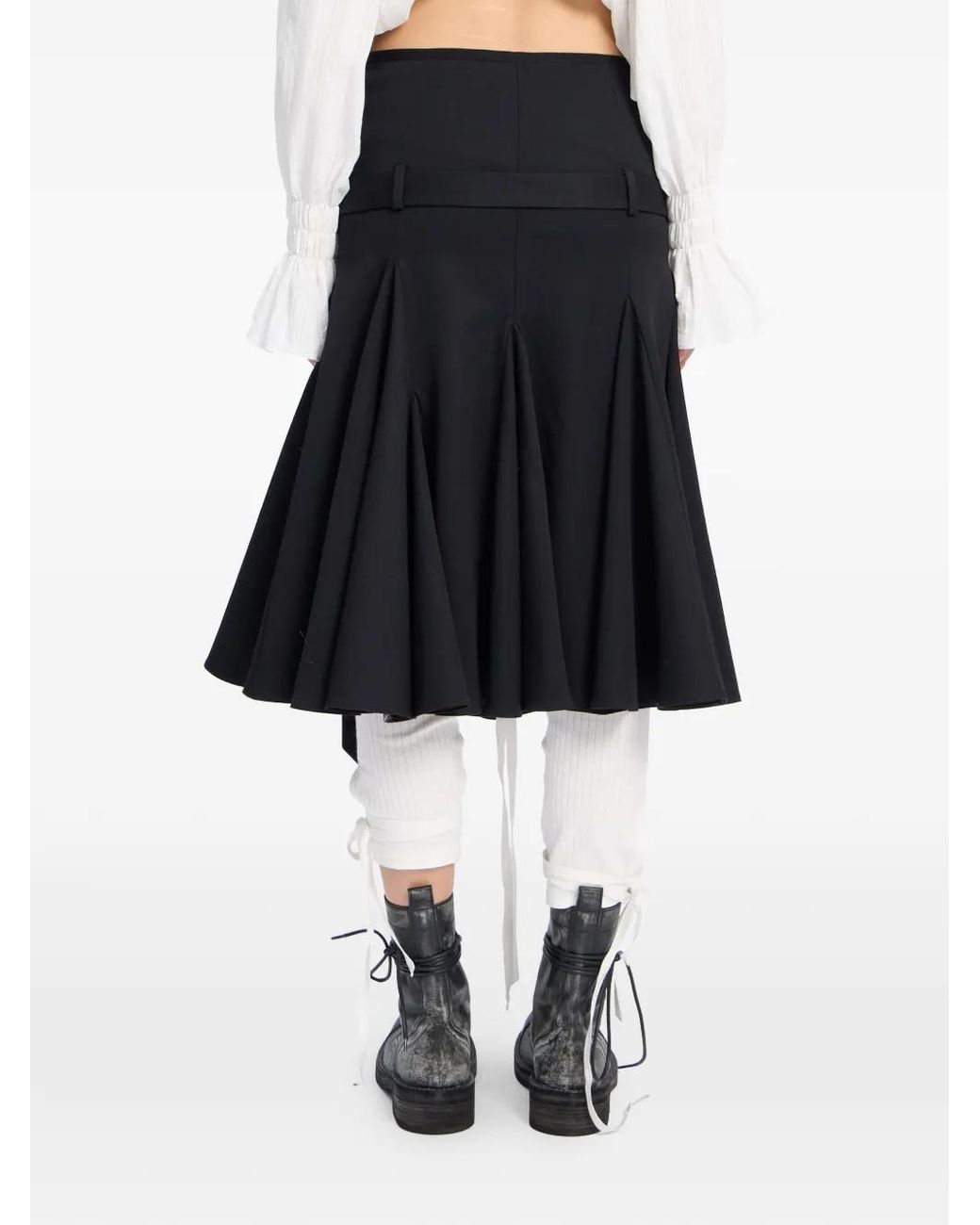 Ann Demeulemeester Black Helma Belted Pleated Midi Skirt