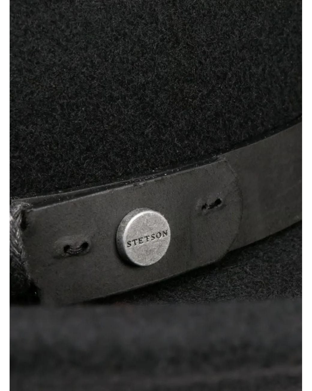 Stetson Black Feather-Detail Leather-Trimmed Hat