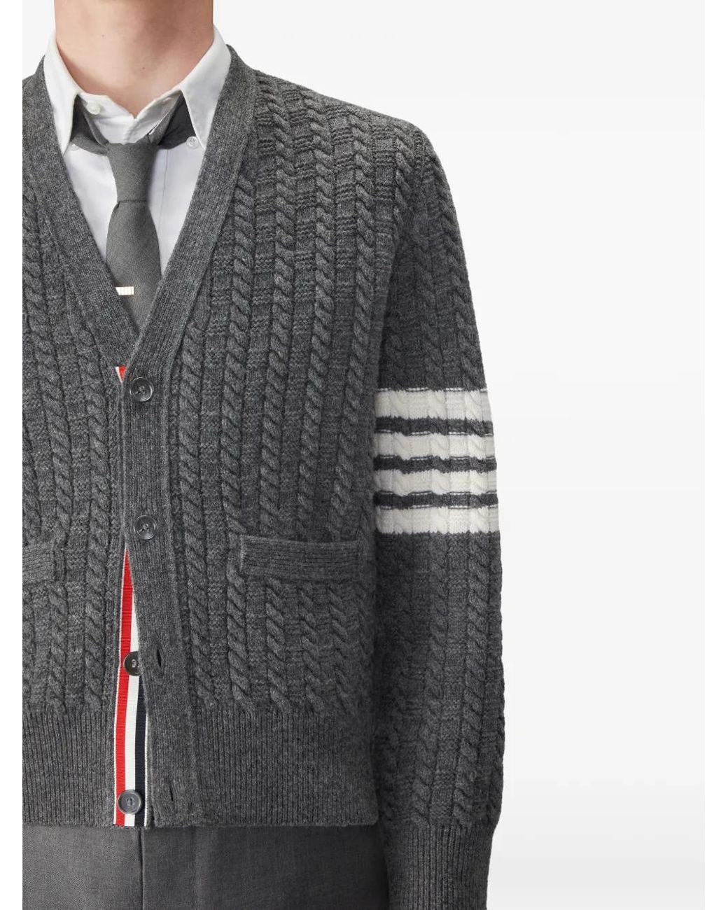 Thom Browne Gray Merino Wool 4-Bar Intarsia Anchor Cardigan for men