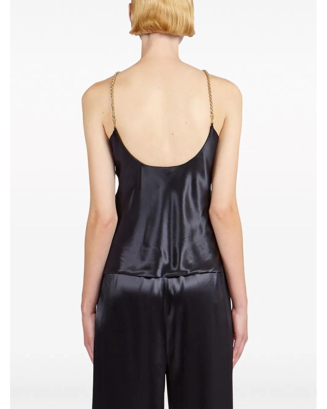 Ferragamo Black Silky Top With Golden Chain Strap