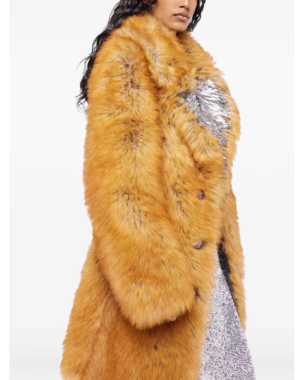 Rabanne Yellow Embellished-Lapel Fur Coat