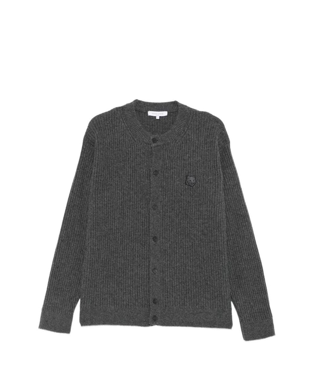 Maison Kitsuné Gray Fox Head Ribbed-Knit Cardigan for men