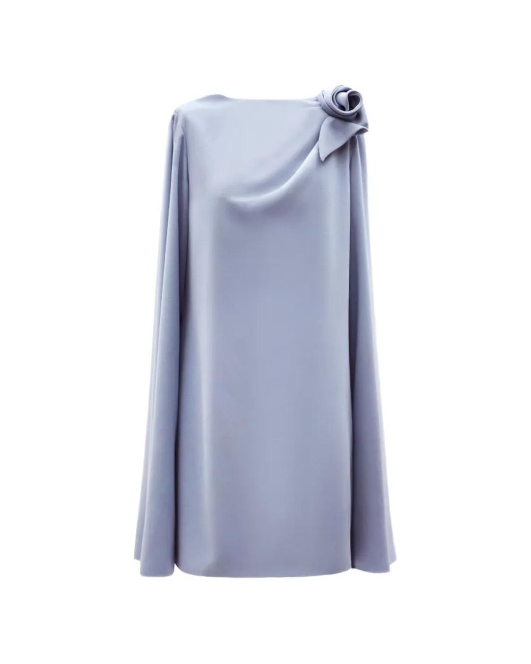 Gemy Maalouf Blue Floral-Detail Cape-Sleeve Dress