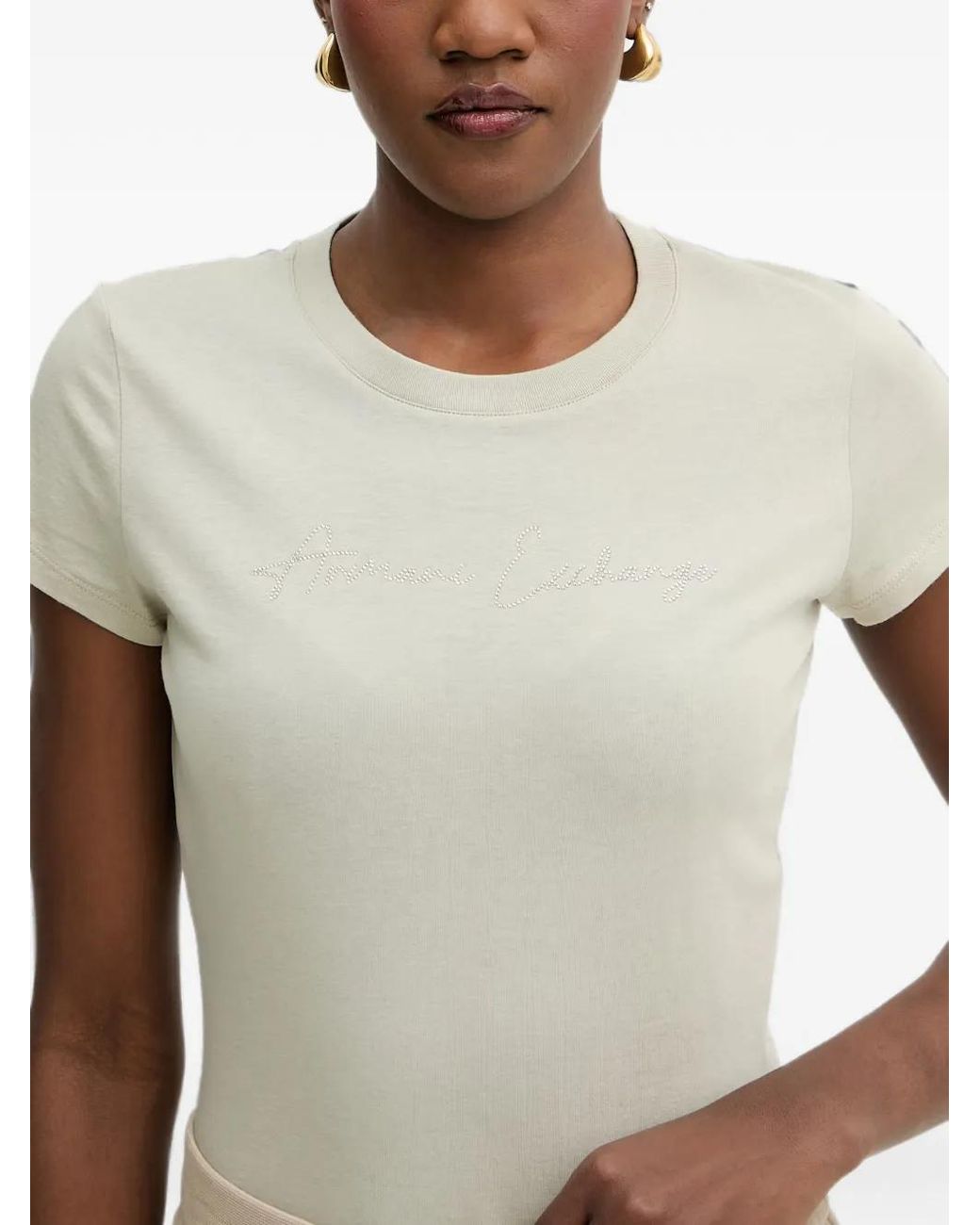 ARMANI EXCHANGE Natural Crystal-Embellished Logo-Print T-Shirt