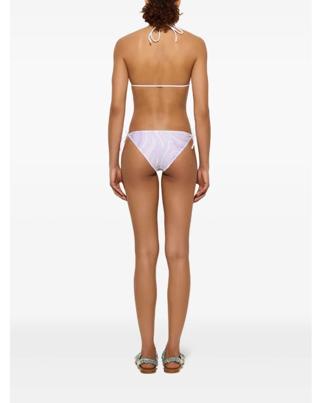 Emilio Pucci White Marmo-Print Triangle Bikini Top