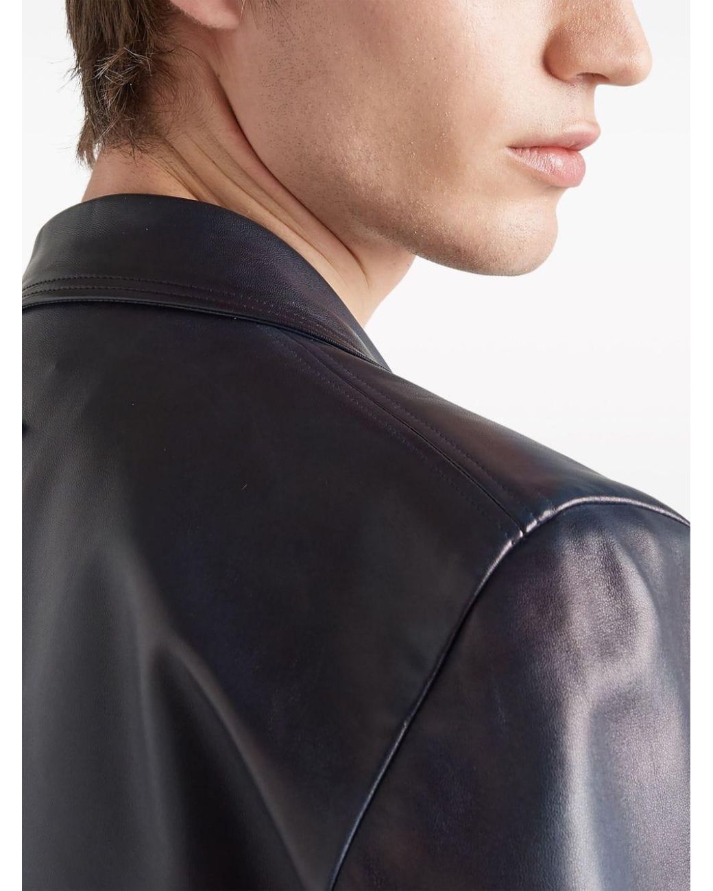 Prada Leather Caban Jacket in Blue for Men | Lyst