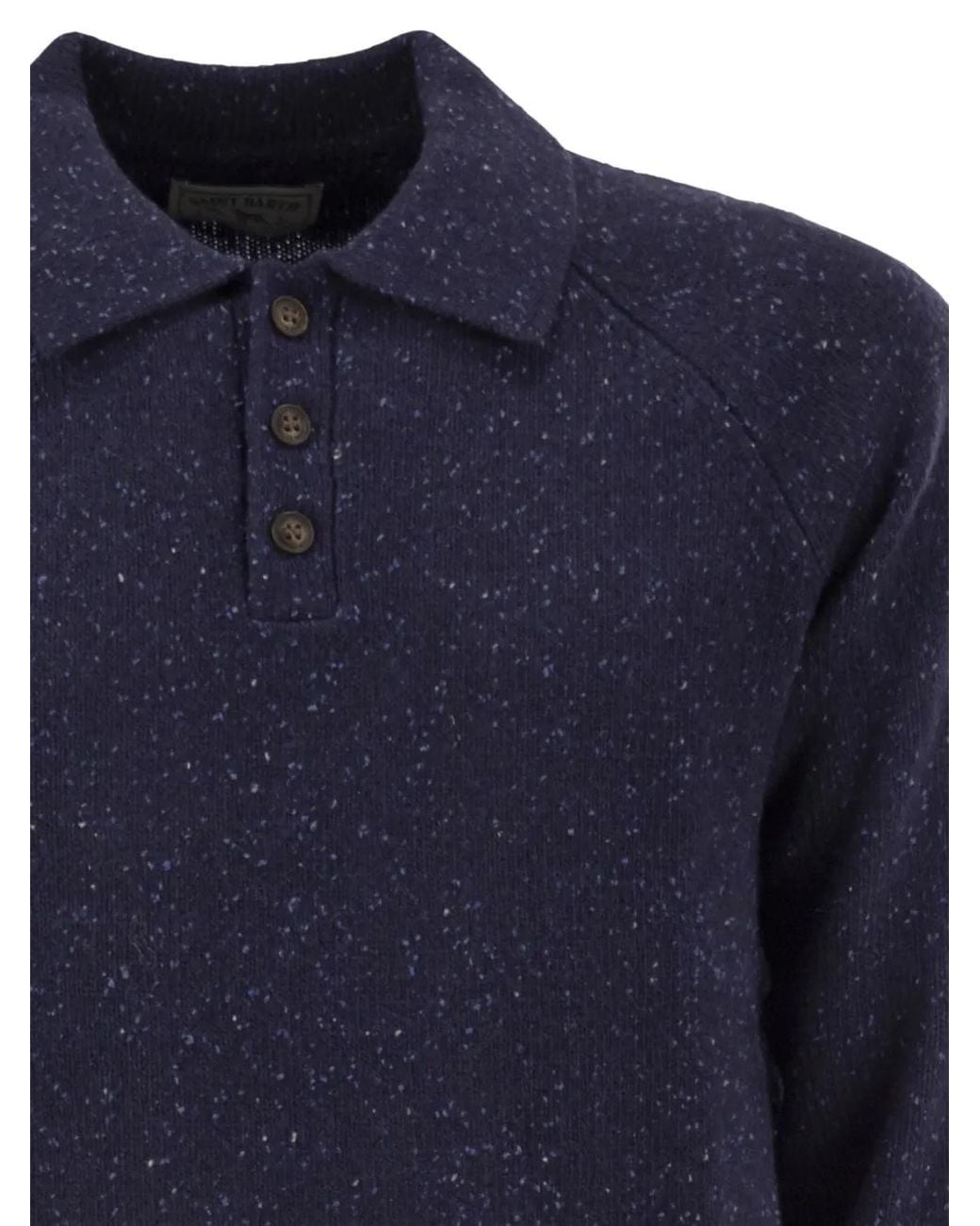 Mc2 Saint Barth Blue Alfie Wool-Blend Donegal Knit Polo for men
