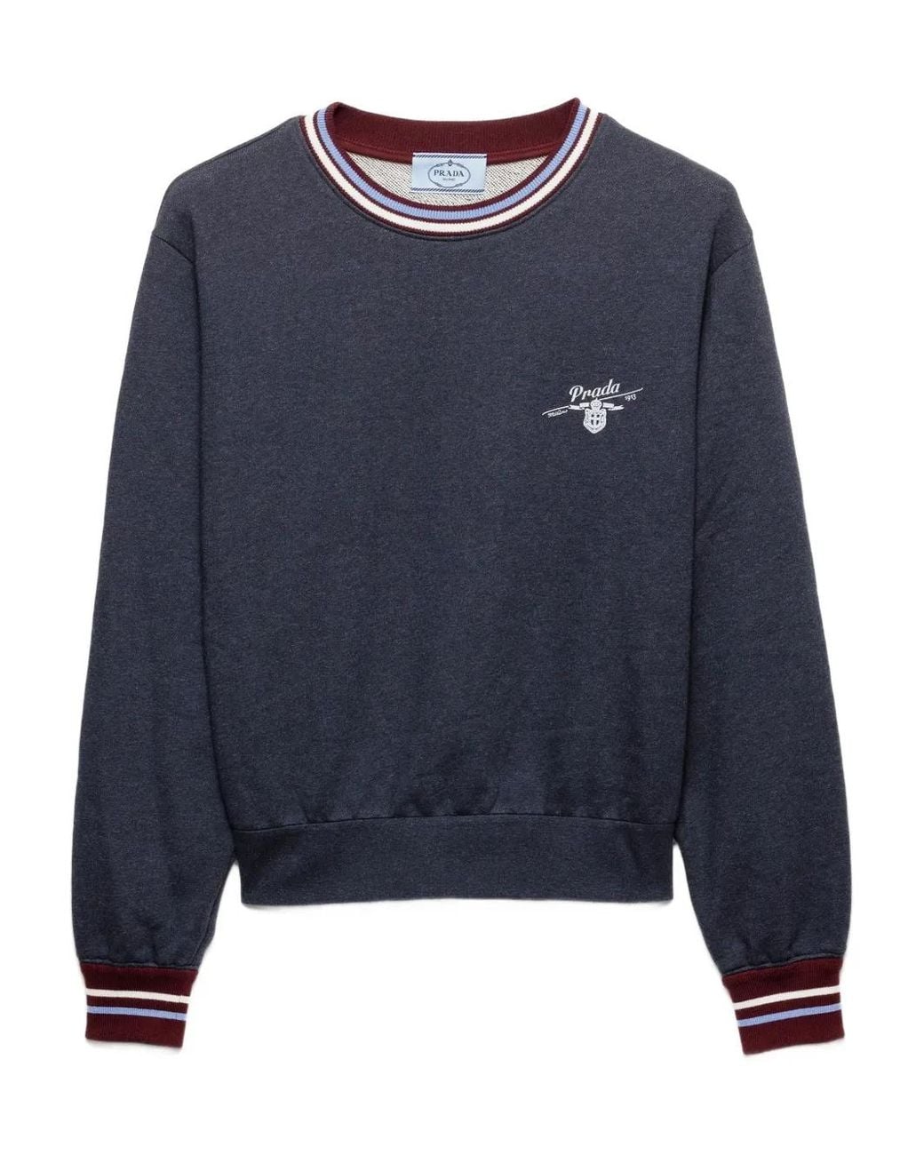 Prada Blue Logo-Embroidered Cotton Sweatshirt
