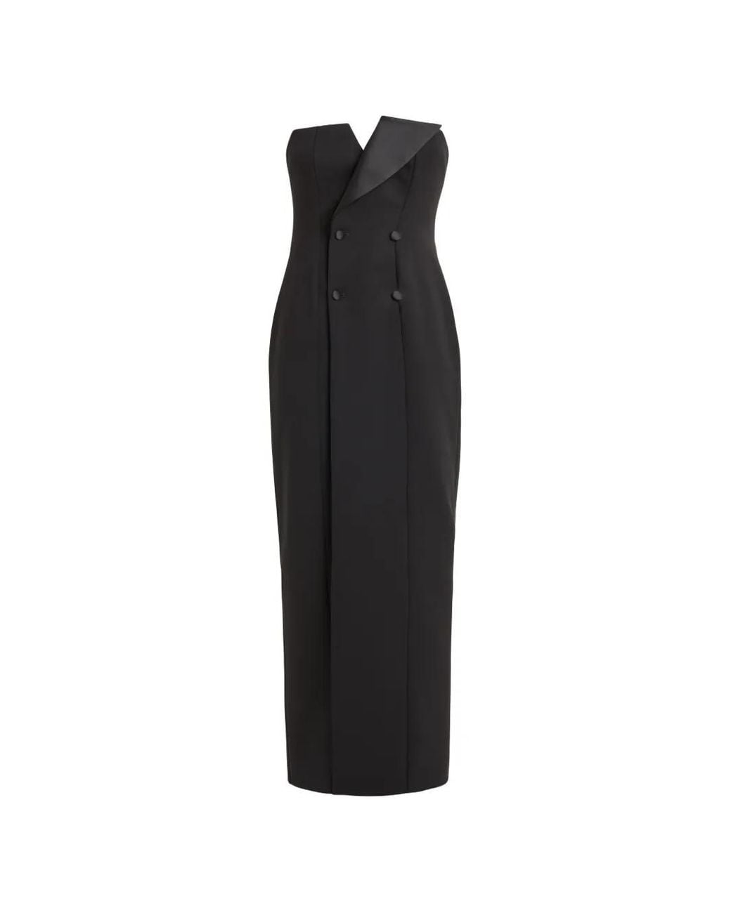 P.A.R.O.S.H. Black Double-Breasted Strapless Fitted Maxi Dress