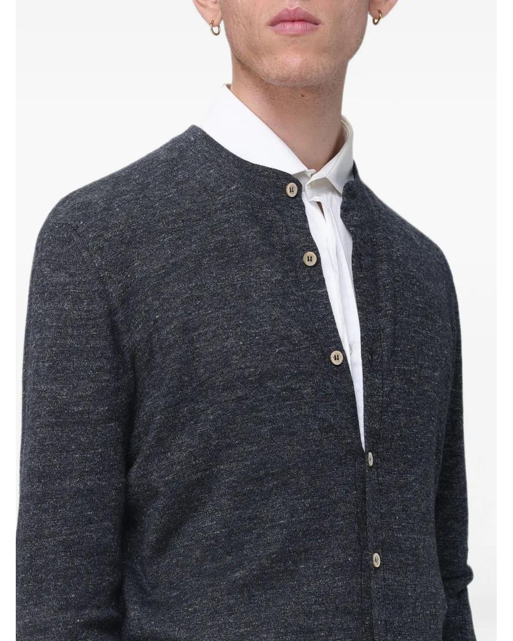 Brunello Cucinelli Blue Button-Front Sweater for men