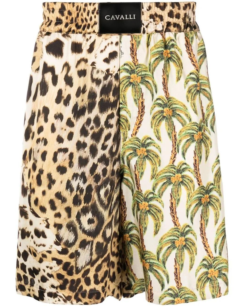 Roberto Cavalli Natural Printed Wide-Leg Shorts for men