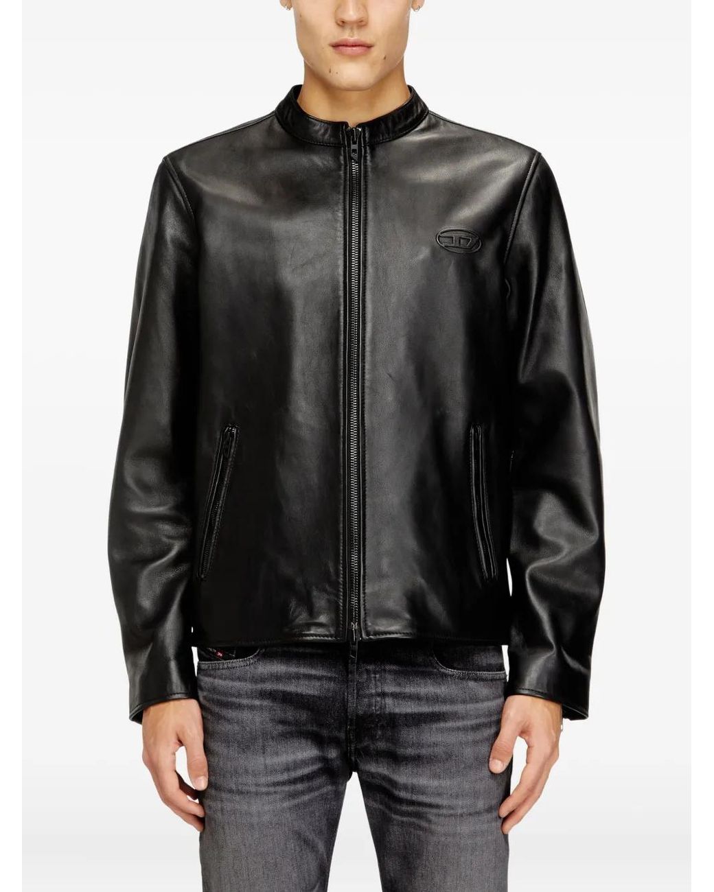 DIESEL Black L-Tad-Wrd Leather Jacket for men