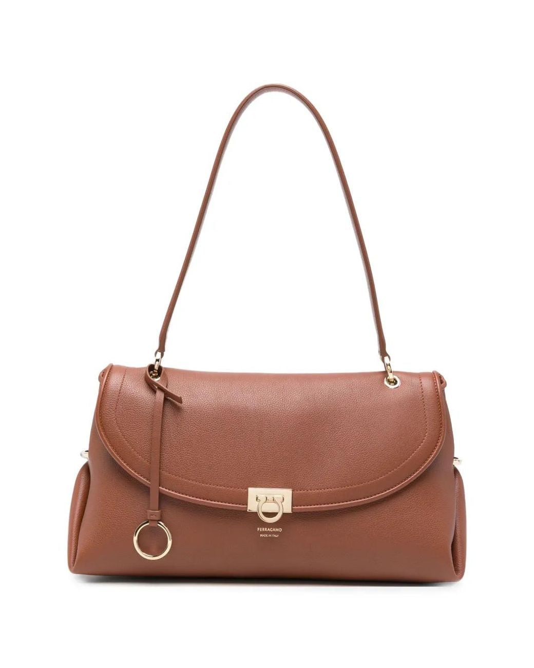 Ferragamo Brown Gancini Flip-Lock Shoulder Bag