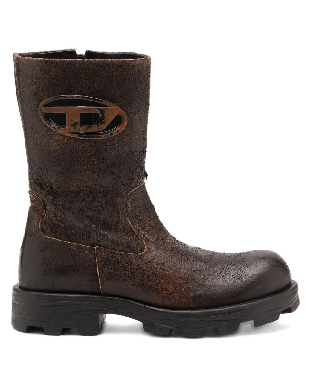 DIESEL Brown D-Hammer Distressed Crackled Suede Biker Boots