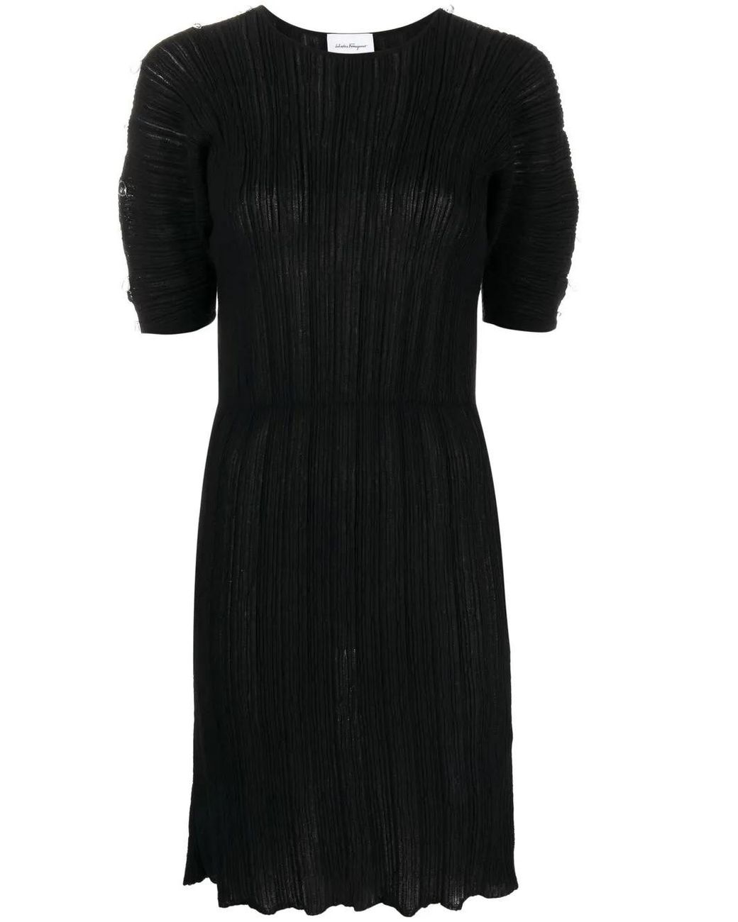 Ferragamo Black Micro-Pleated Midi Dress