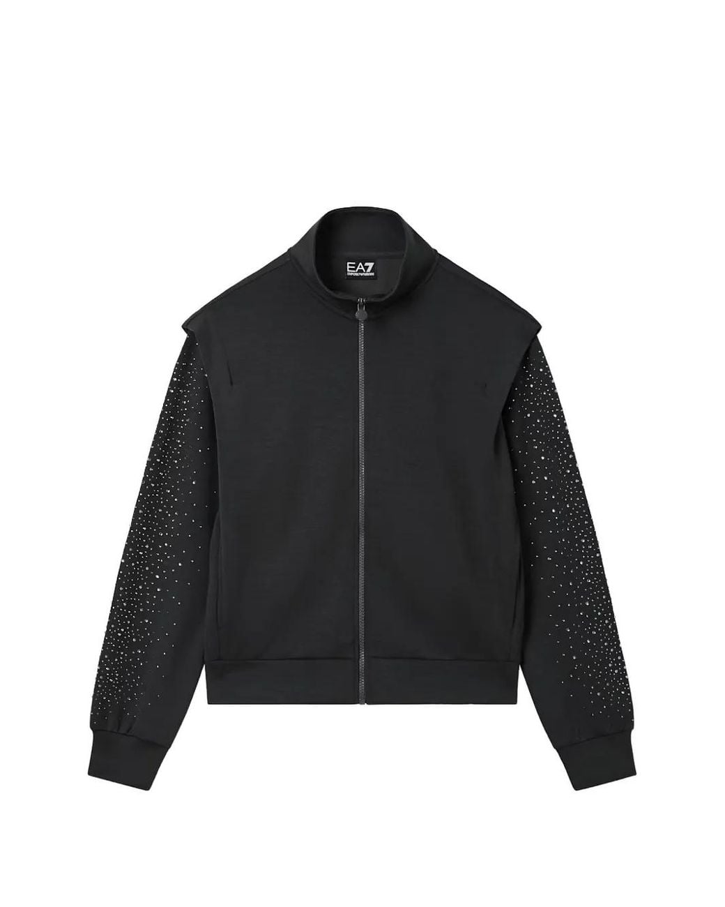 EA7 Black Rhinestone-Embellished Zip-Up Sweatshirt