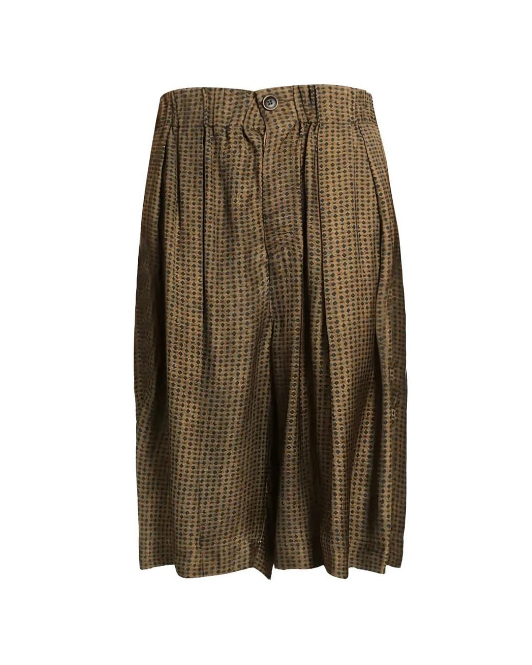 Uma Wang Green Geometric-Print Pleated Shorts