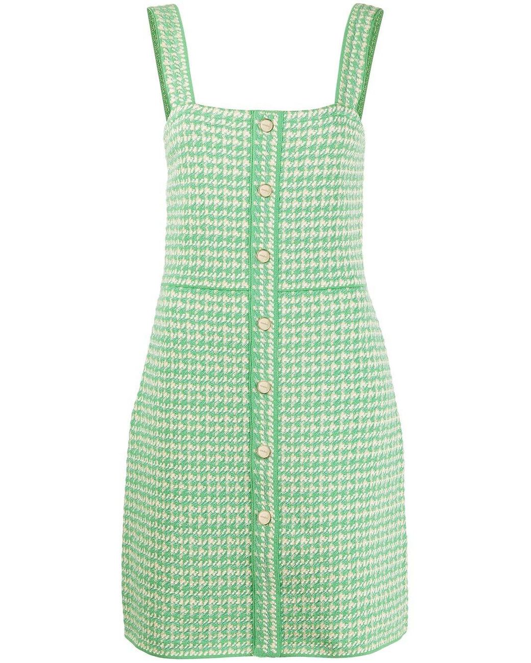 Sandro Square Neck Tweed Dress in Green | Lyst