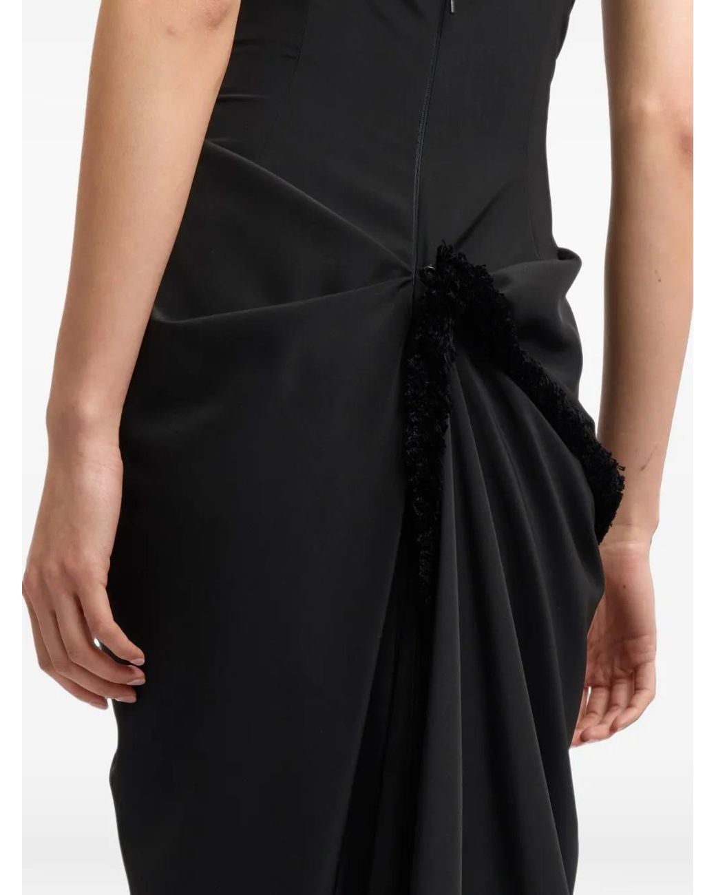 16Arlington Black Wye Fringed-Trim Midi Dress