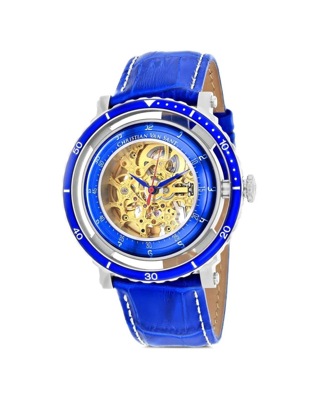 Christian Van Sant Blue Dome Skeleton 45Mm Watch for men