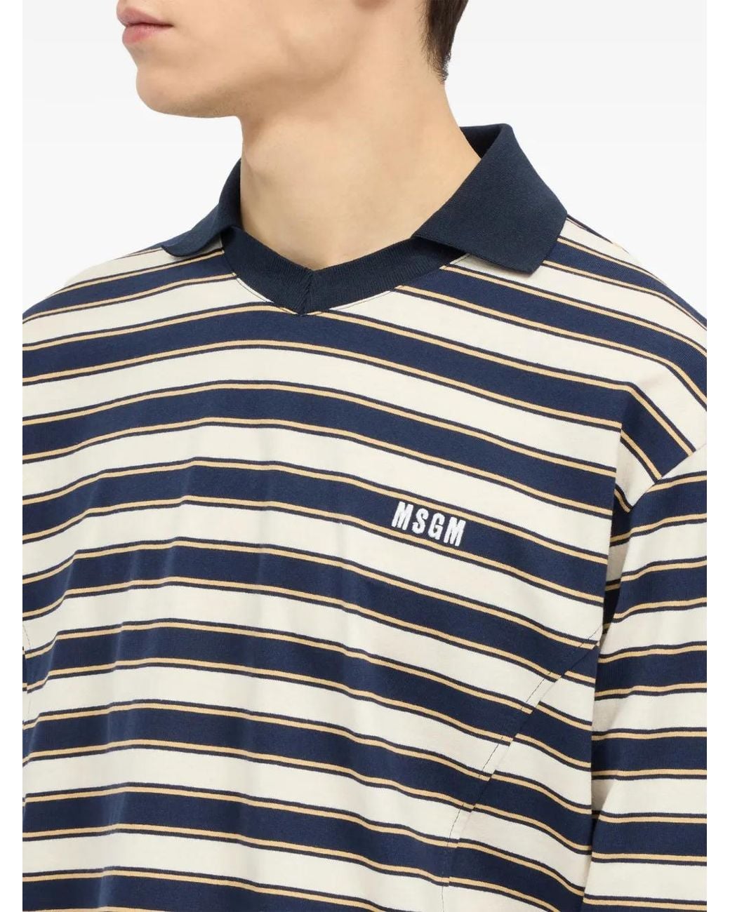 MSGM Blue Striped Long-Sleeve T-Shirt for men