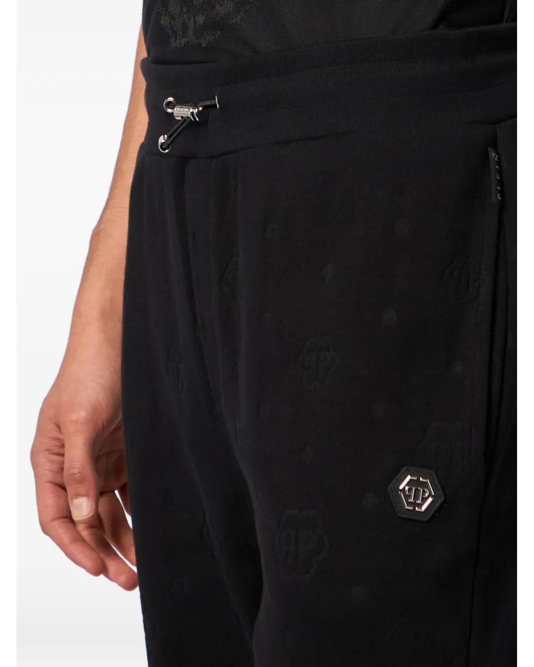 Philipp Plein Black Monogram-Jacquard Track Pants for men