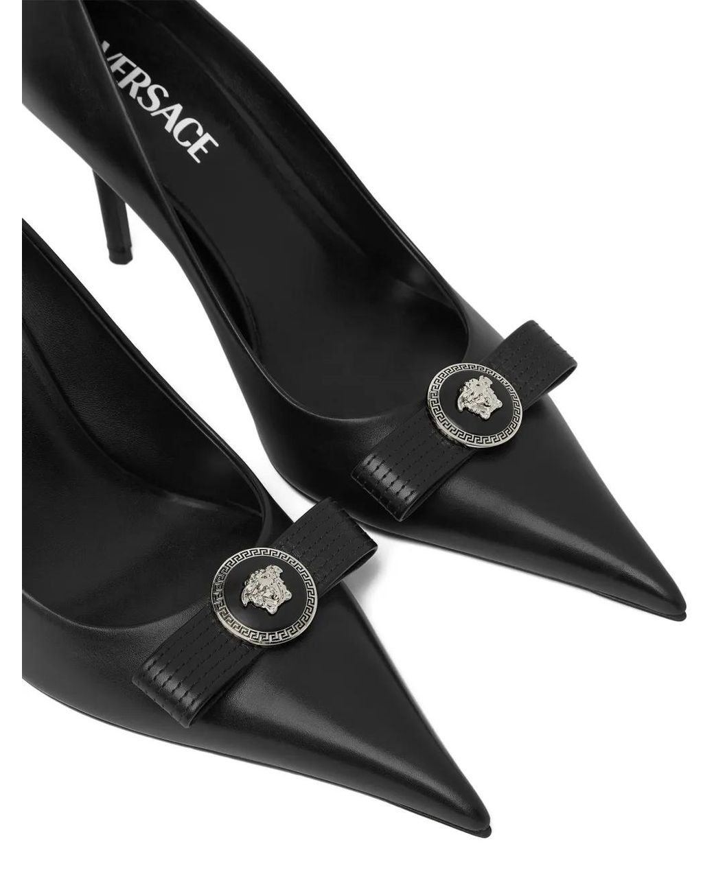 Versace Black Gianni Ribbon Leather Pumps