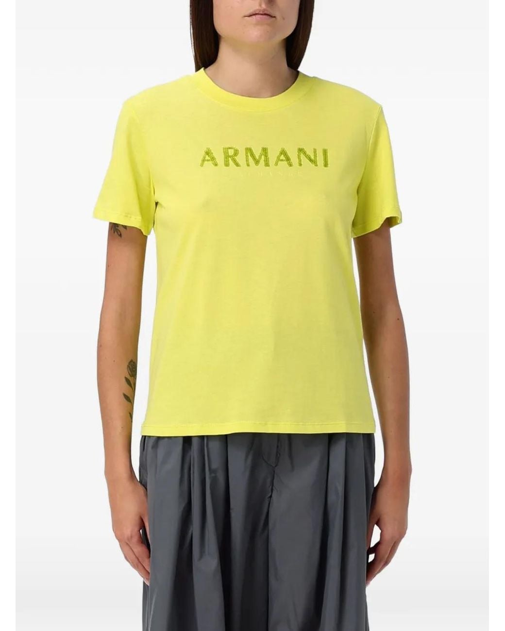 Emporio Armani Yellow Sequin-Logo T-Shirt