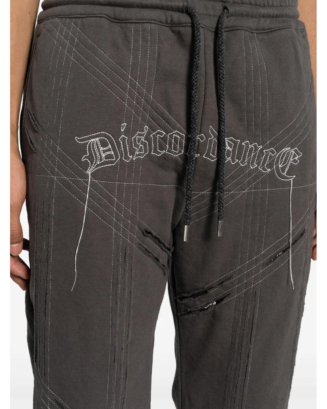 Children of the discordance Gray Logo-Embroidered Distressed Track Pant for men