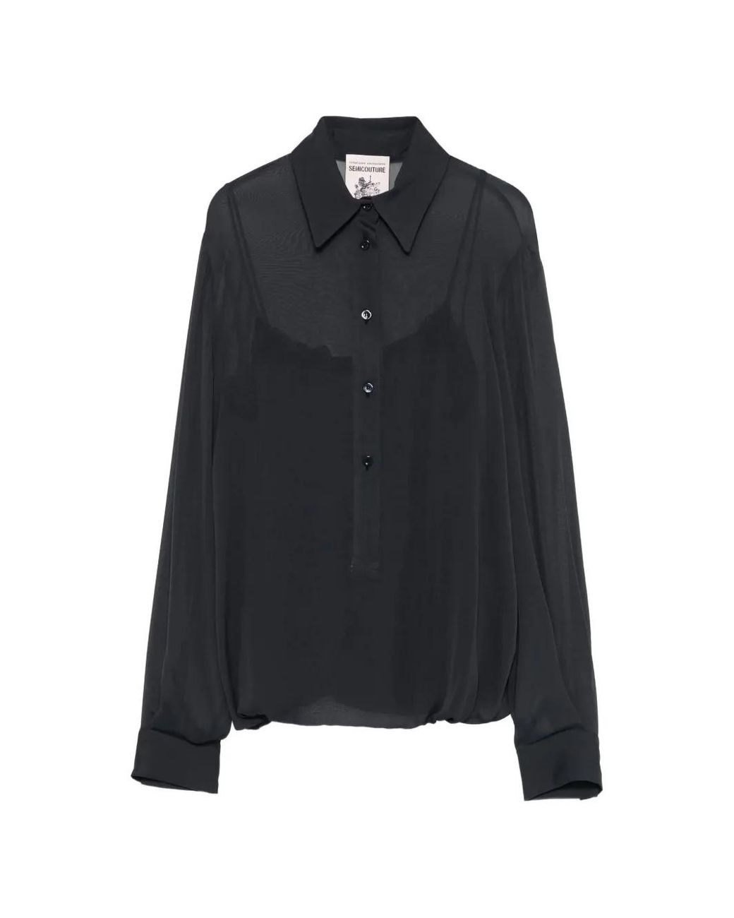 Semicouture Black Buttoned Long-Sleeve Top