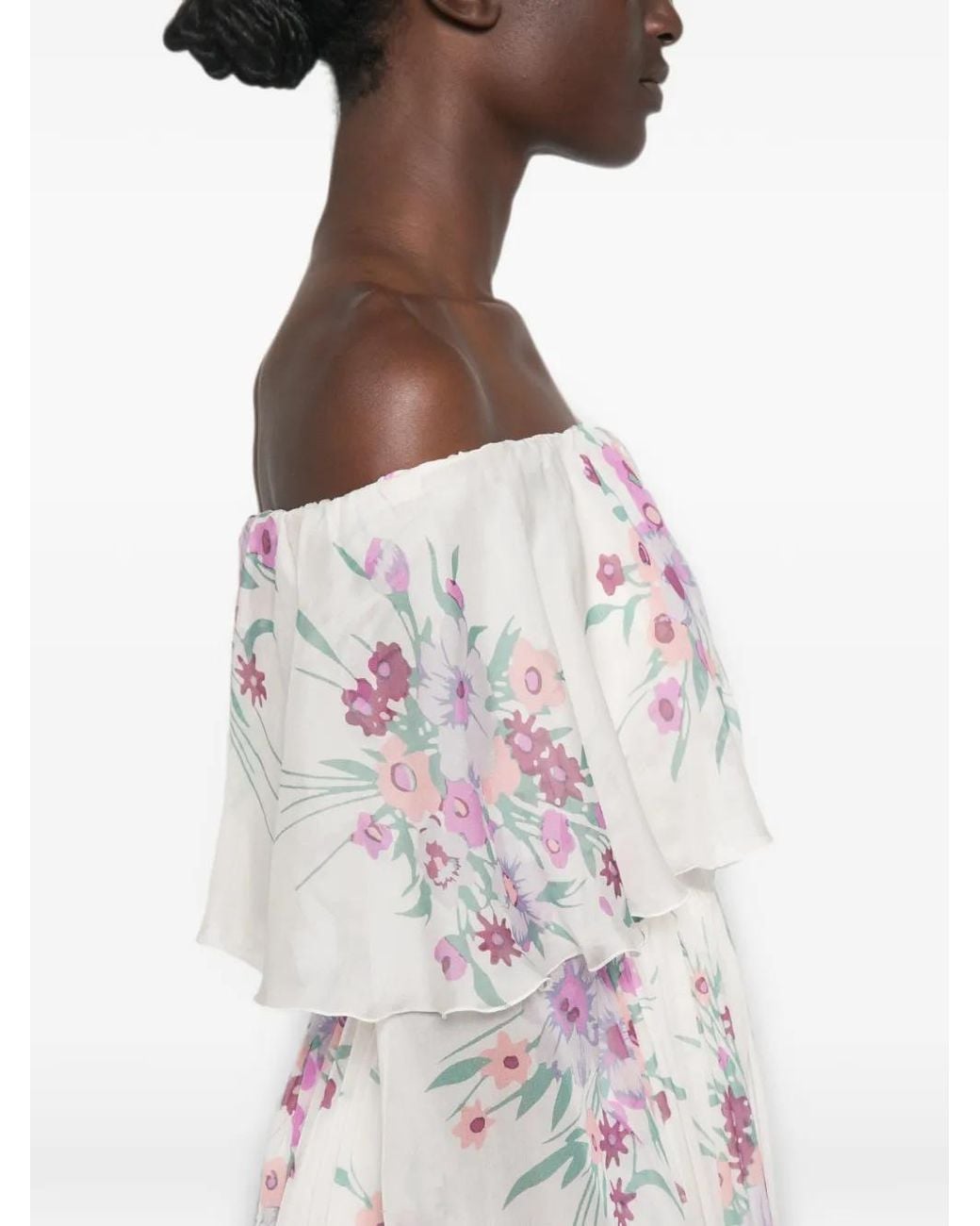Raquel Diniz White Marisol Floral-Print Ruffled Maxi Dress