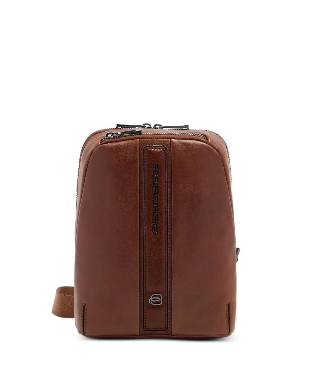 Piquadro Brown Logo-Plaque Leather Messenger Bag for men