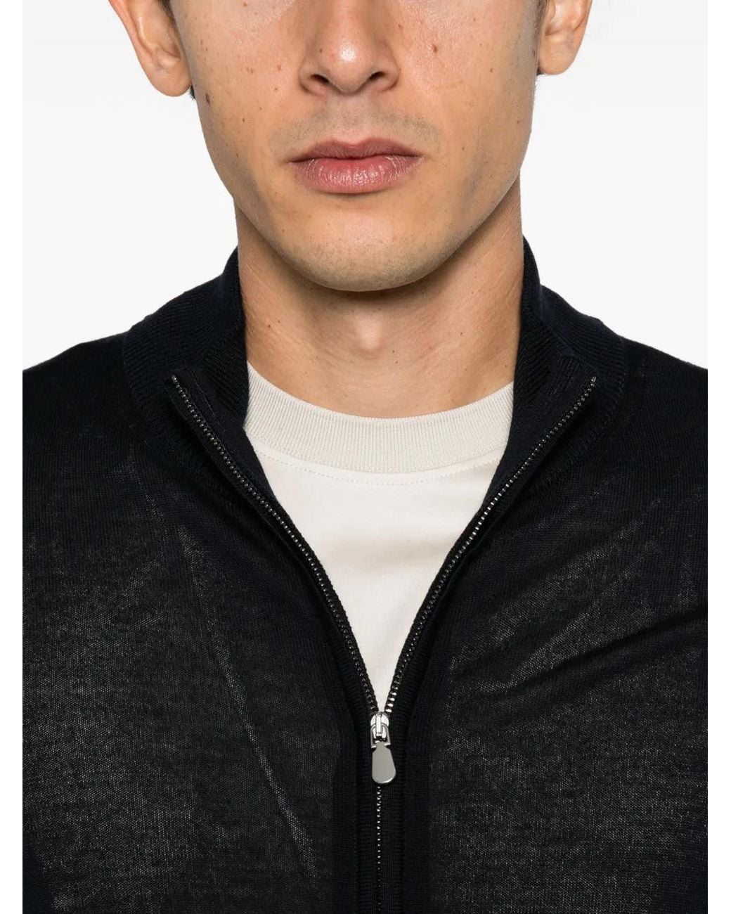 Alberto Gozzi Black Zip-Up Wool Cardigan for men