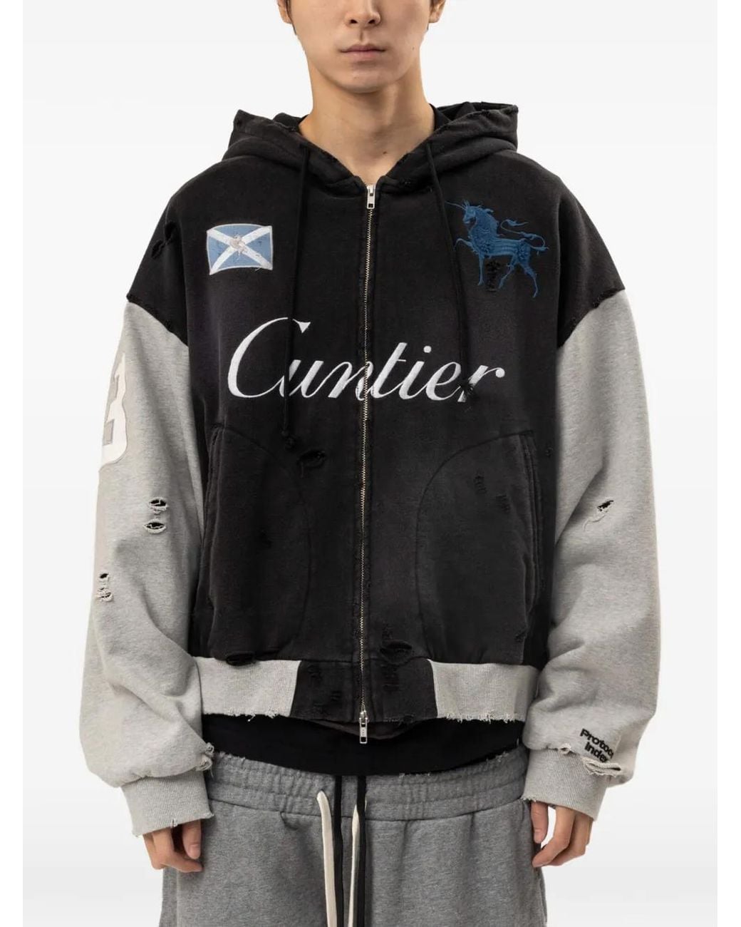 Protocol Index Black Cuntier Distressed Panelled Hoodie for men
