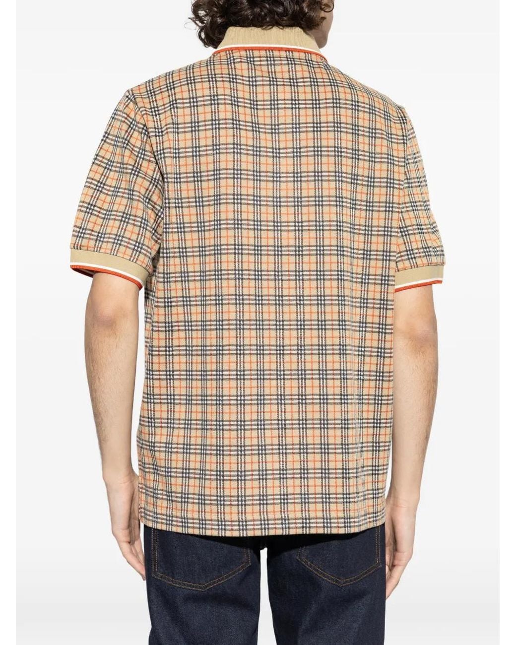 Burberry Natural Pelham Check-Pattern Logo-Detail Polo Shirt for men