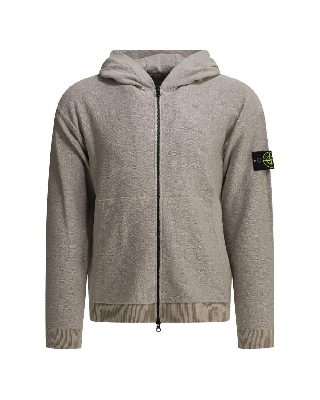 Stone Island Gray Logo-Patch Zip-Up Hoodie for men