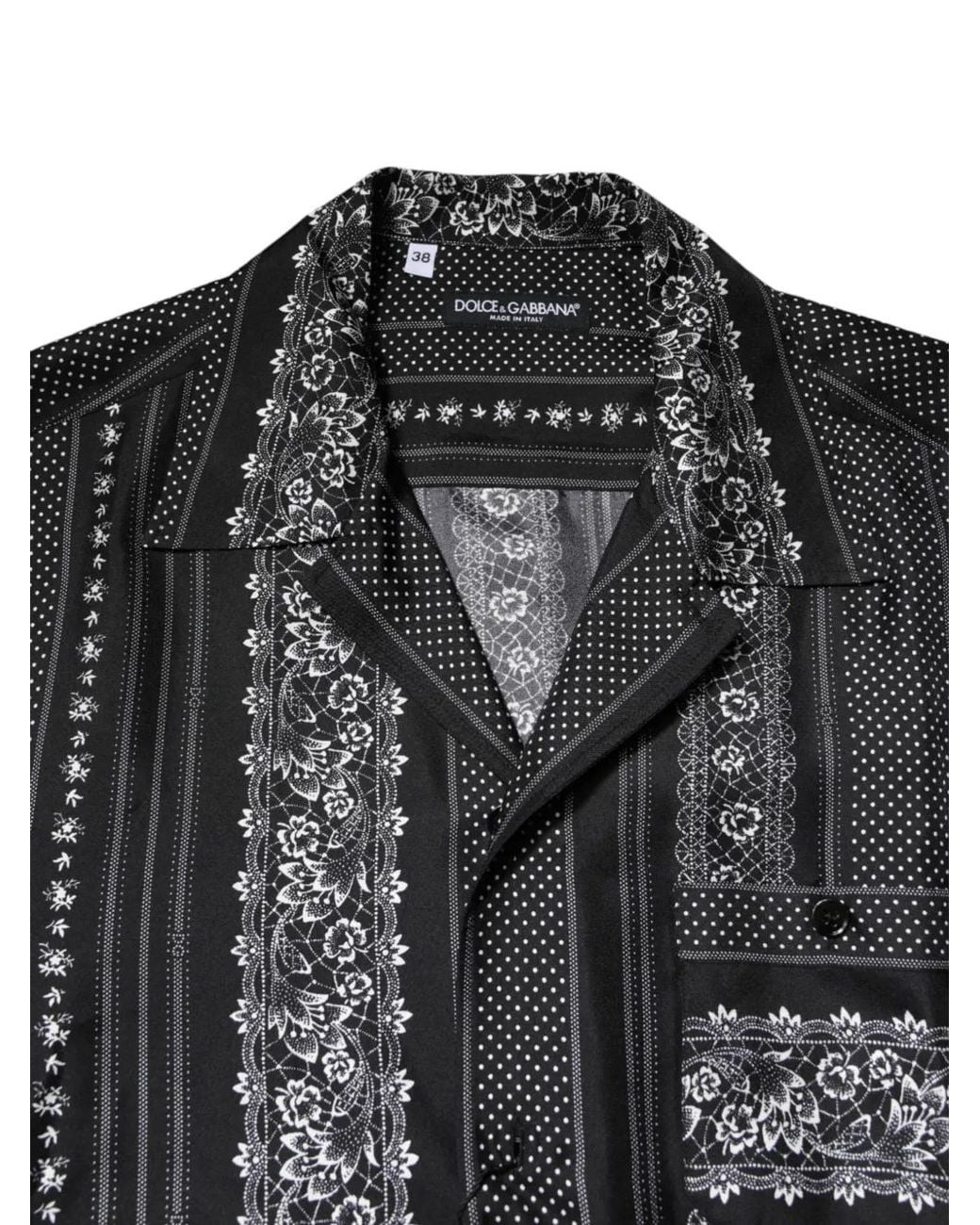 Dolce & Gabbana Black Floral-Print Silk Shirt for men
