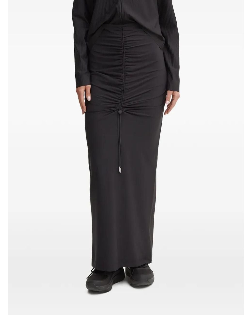 Sportalm Black Ruched Drawstring Maxi Skirt