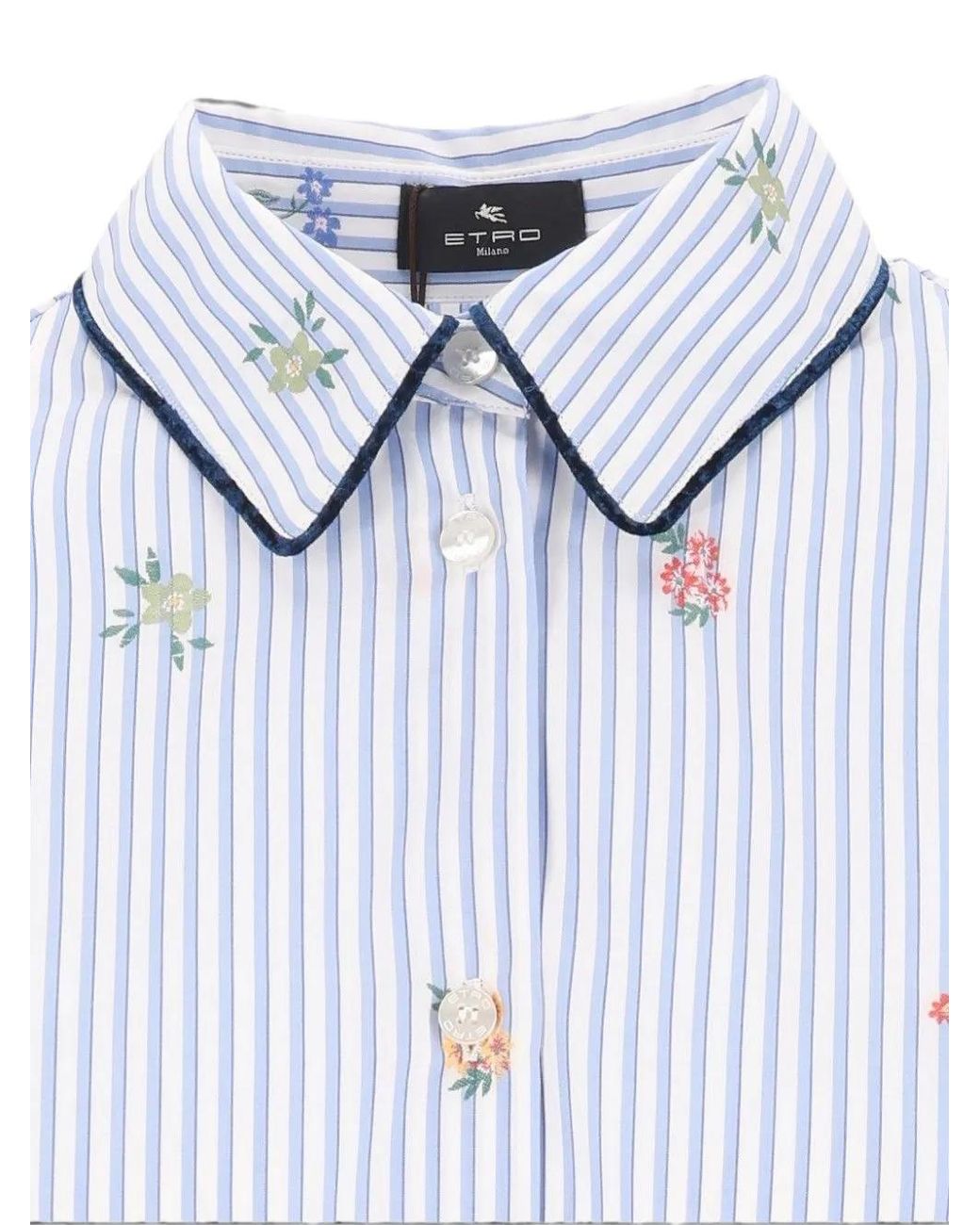Etro Blue Striped Floral-Embroidered Shirt
